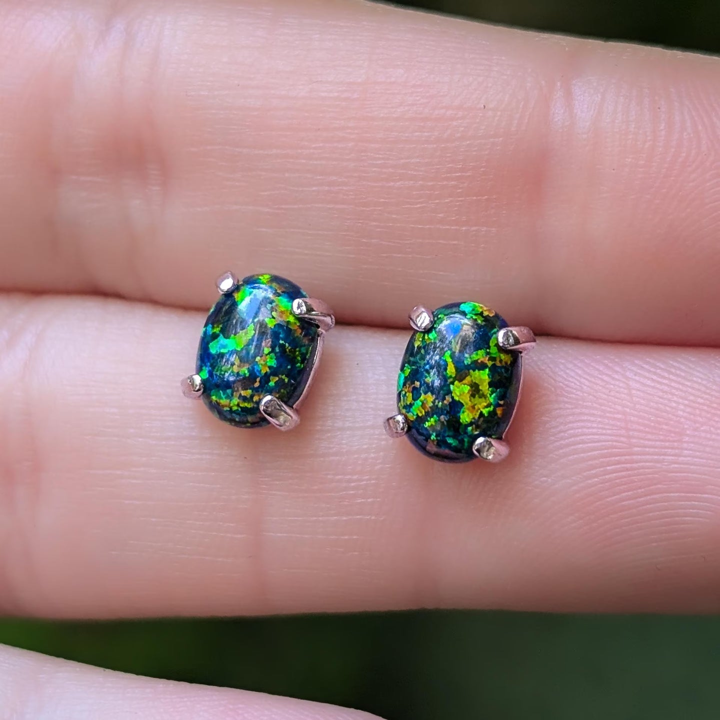 Midnight Black Opal Stud Earrings