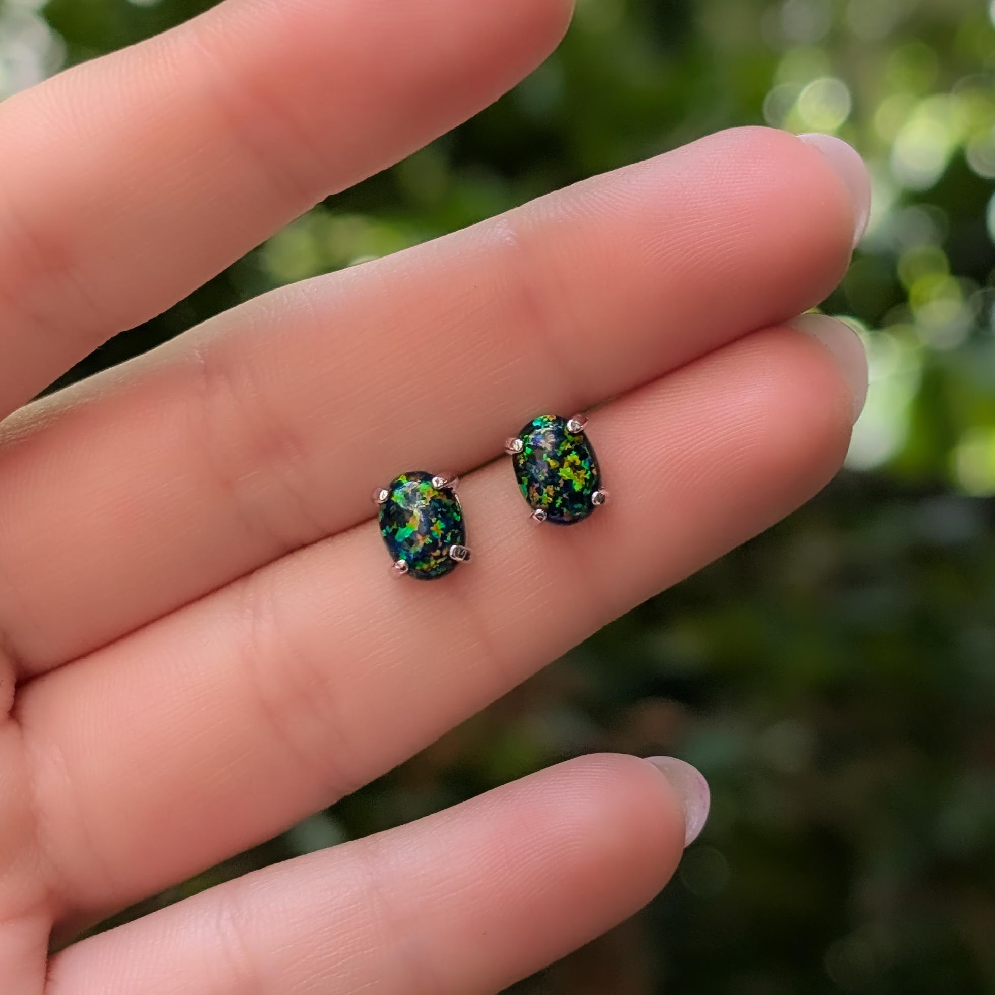 Midnight Black Opal Stud Earrings