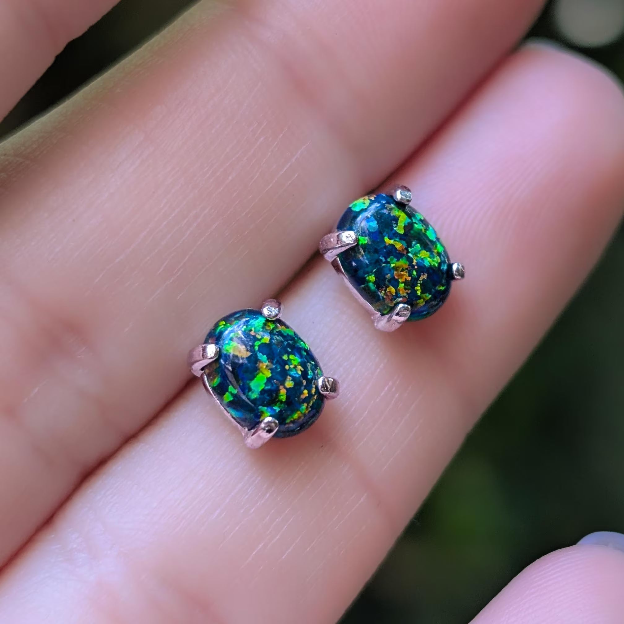 Midnight Black Opal Stud Earrings