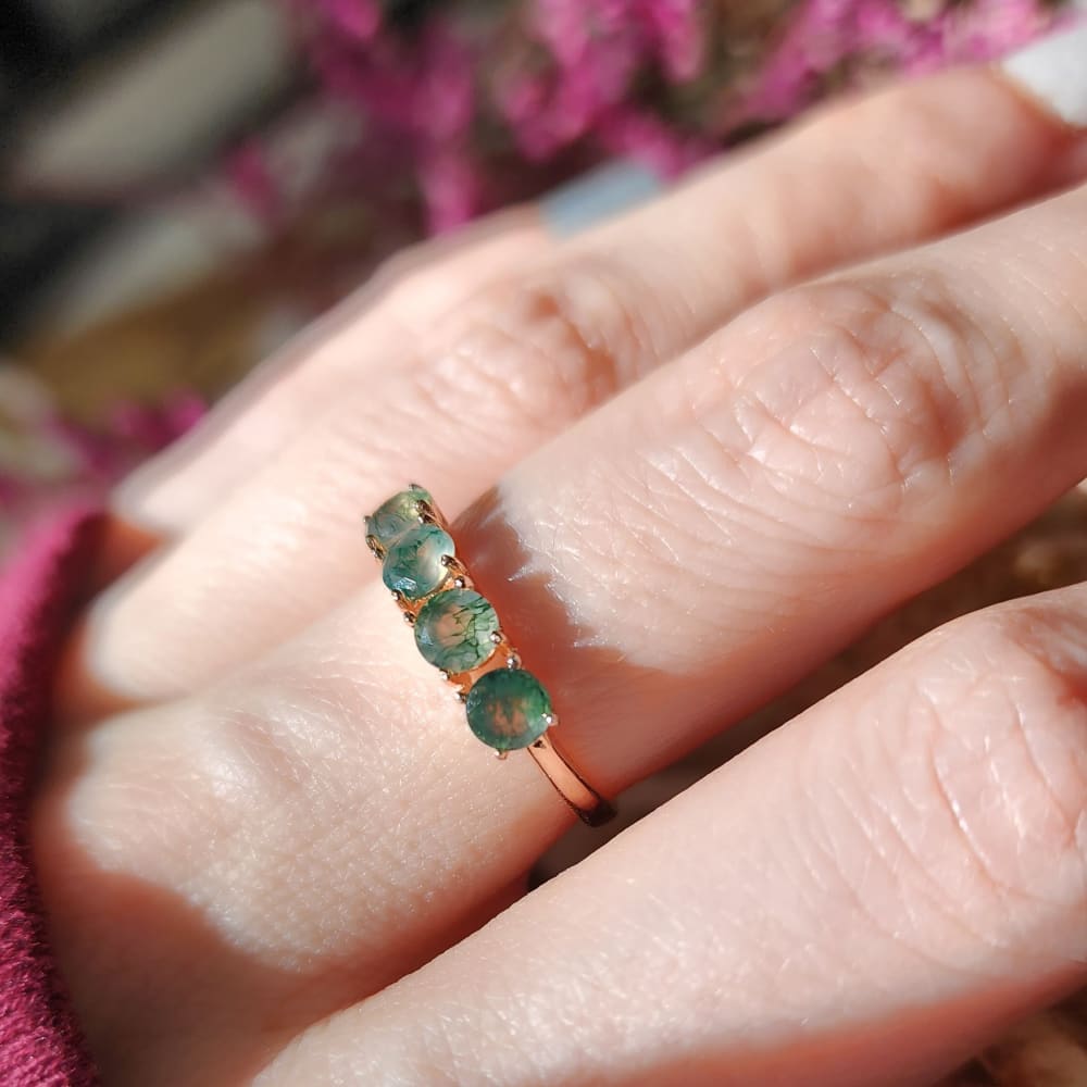 Moss Agate Half Eternity Band Rings Handmade Handcrafted