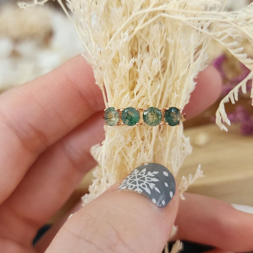 Moss Agate Half Eternity Band Rings Handmade Handcrafted