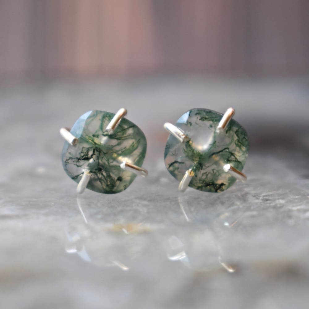 Moss Agate Stud Earrings Earrings Handmade Handcrafted