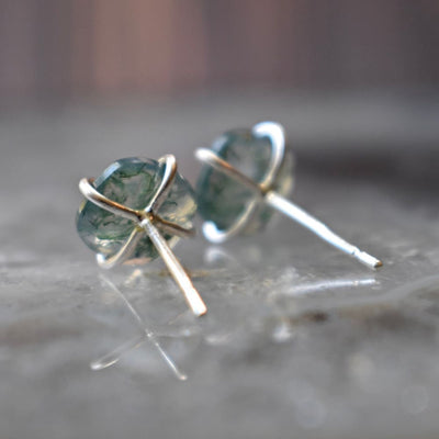 Moss Agate Stud Earrings Earrings Handmade Handcrafted