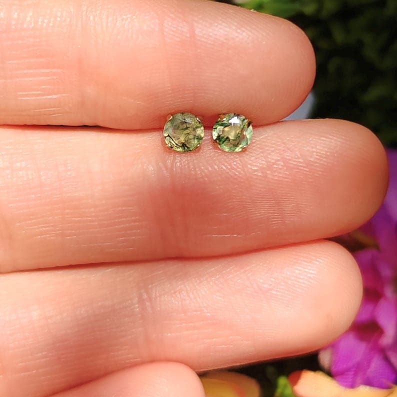 Moss Agate Stud Earrings Earrings Handmade Handcrafted