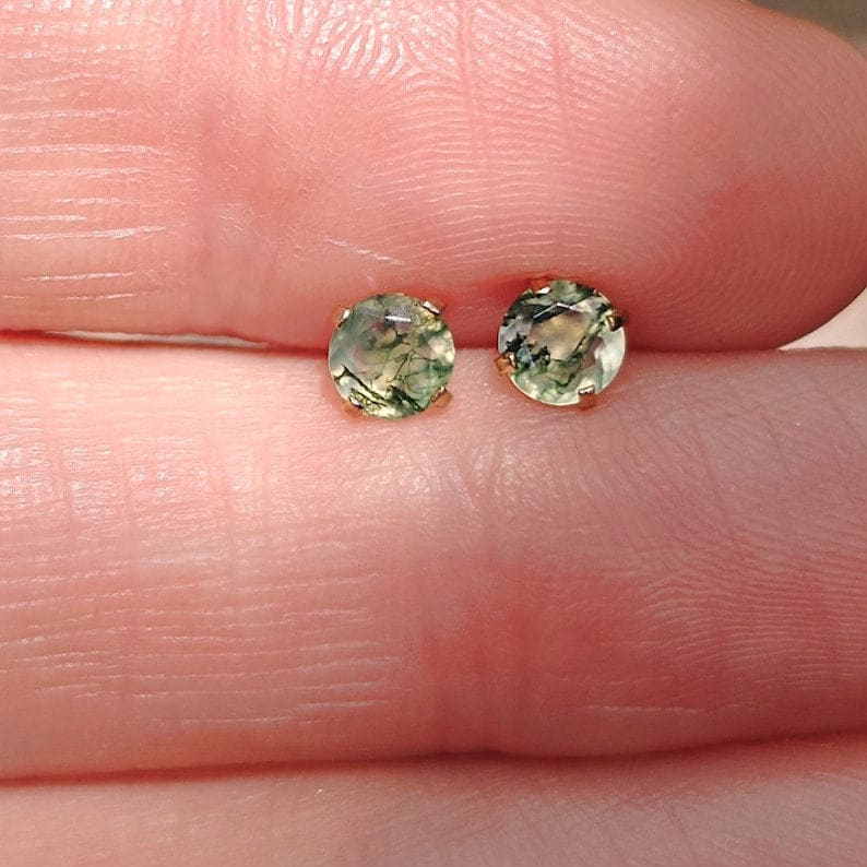 Moss Agate Stud Earrings Earrings Handmade Handcrafted