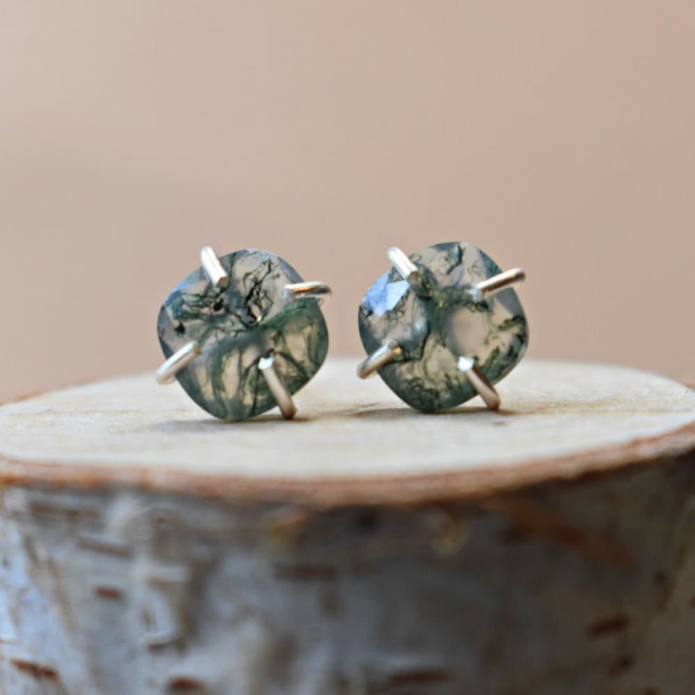 Moss Agate Stud Earrings Earrings Handmade Handcrafted