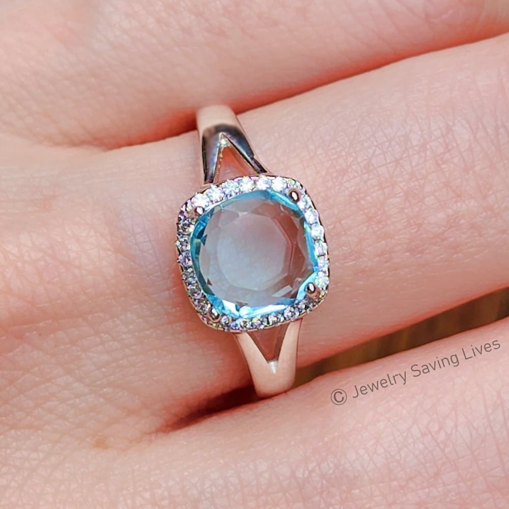 Natural Aquamarine Halo Double Band Ring Rings Handmade Handcrafted