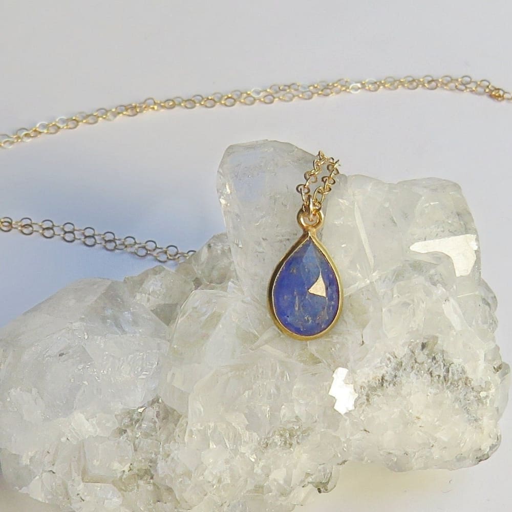 Natural Bezel Teardrop Tanzanite Necklace Necklaces Handmade Handcrafted