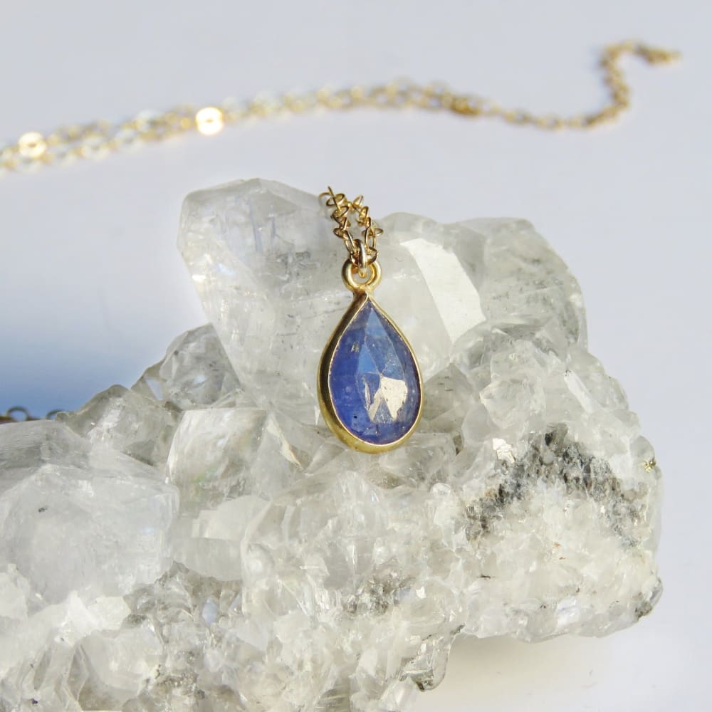Natural Bezel Teardrop Tanzanite Necklace Necklaces Handmade Handcrafted