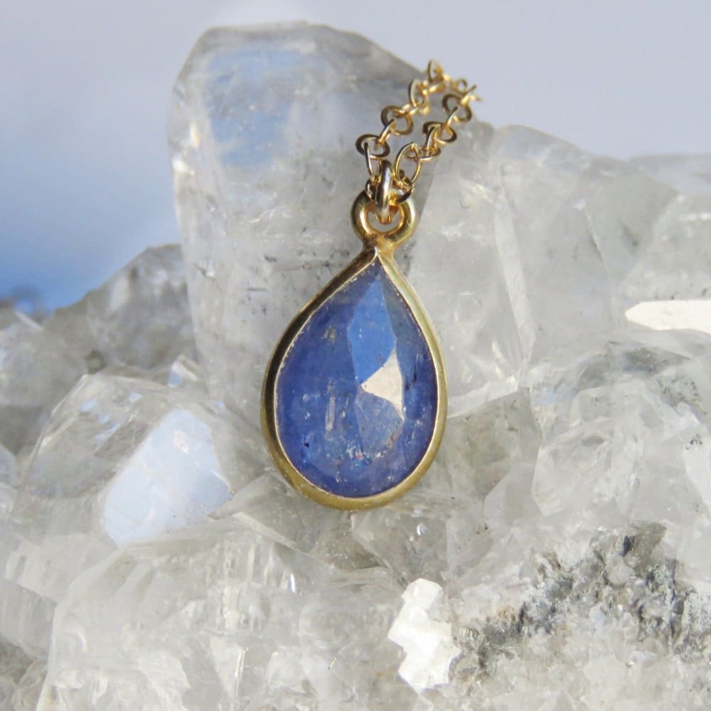 Natural Bezel Teardrop Tanzanite Necklace Necklaces Handmade Handcrafted