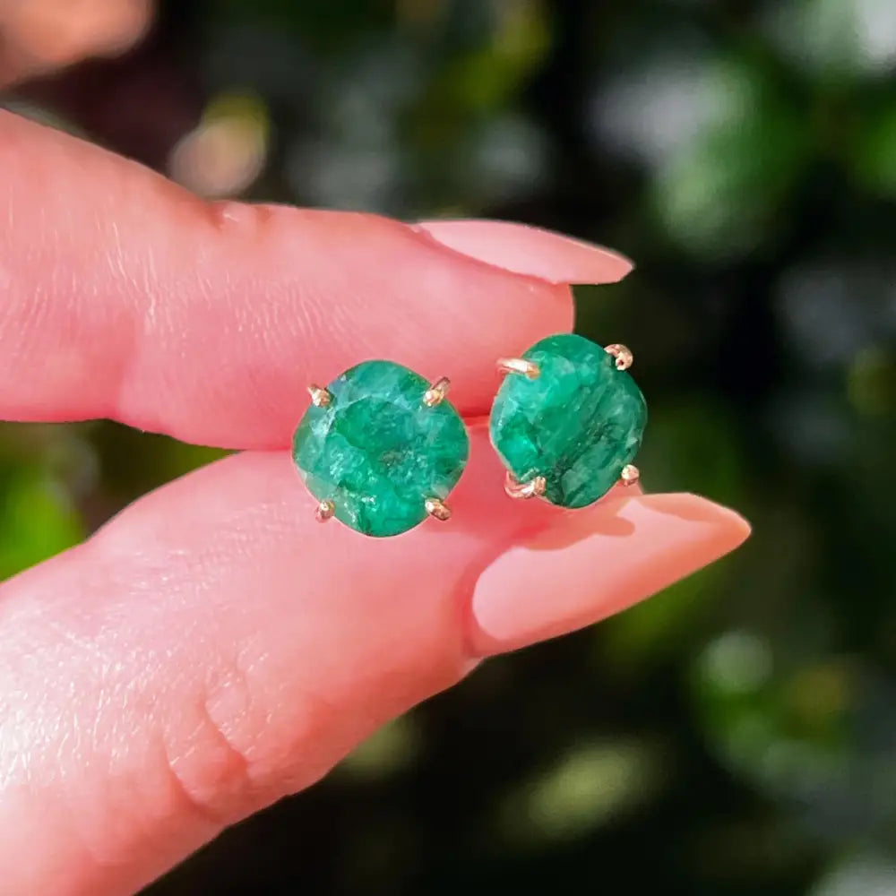 Natural Emerald Stud Earrings Handmade Handcrafted