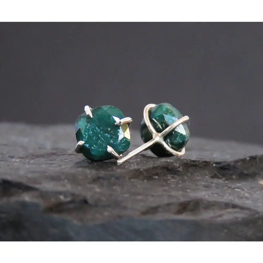 Natural Emerald Stud Earrings Handmade Handcrafted
