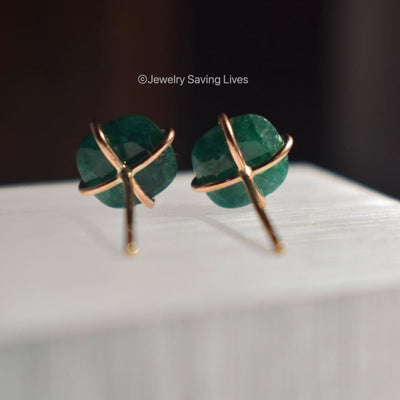 Natural Emerald Stud Earrings Handmade Handcrafted