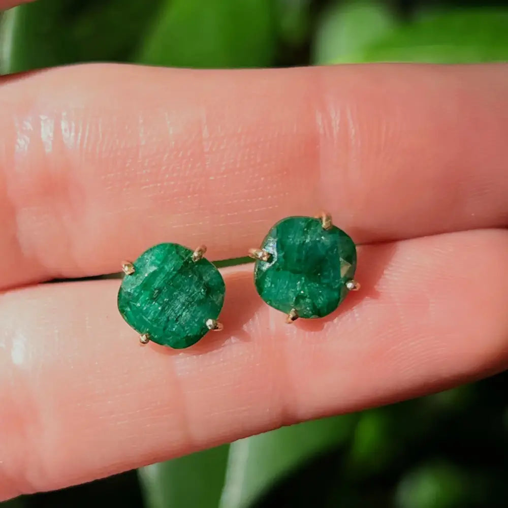 Natural Emerald Stud Earrings Handmade Handcrafted
