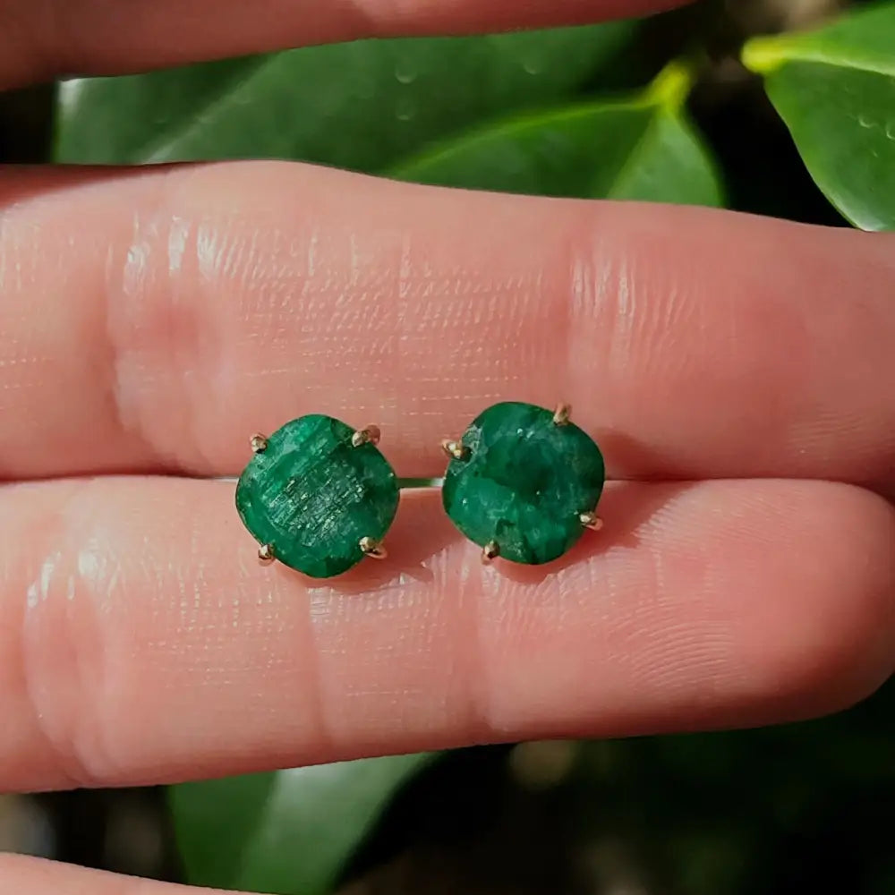 Natural Emerald Stud Earrings Handmade Handcrafted