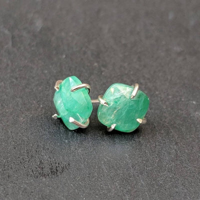 Natural Emerald Stud Earrings Handmade Handcrafted