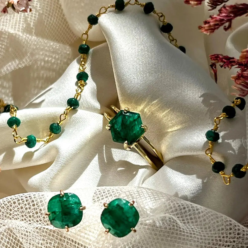 Natural Emerald Stud Earrings Handmade Handcrafted