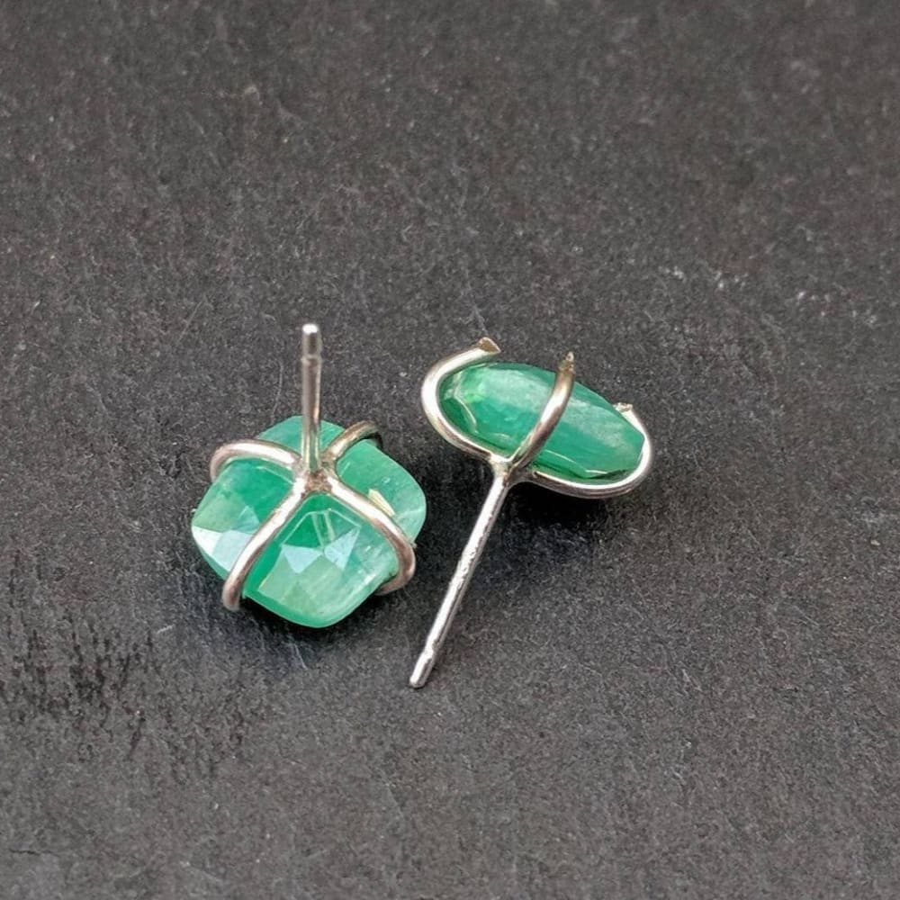 Natural Emerald Stud Earrings Handmade Handcrafted