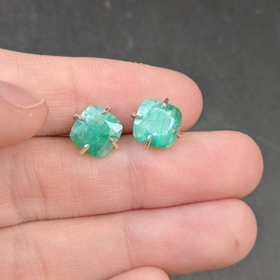 Natural Emerald Stud Earrings Handmade Handcrafted