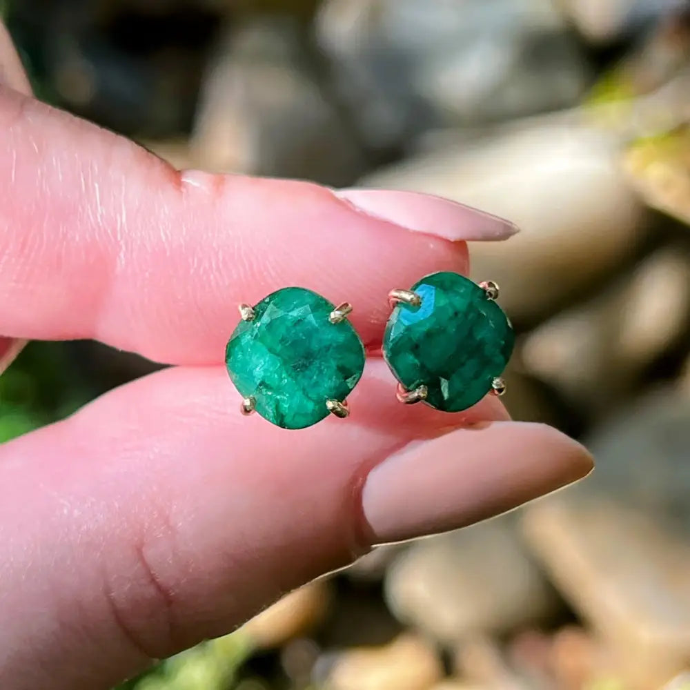 Natural Emerald Stud Earrings Handmade Handcrafted