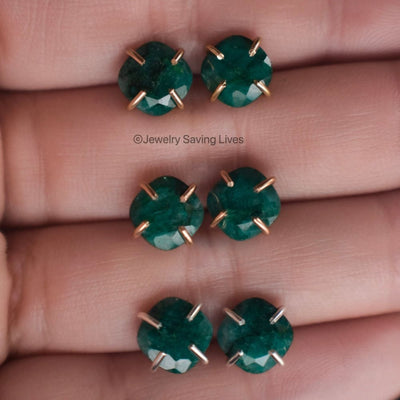 Natural Emerald Stud Earrings Handmade Handcrafted