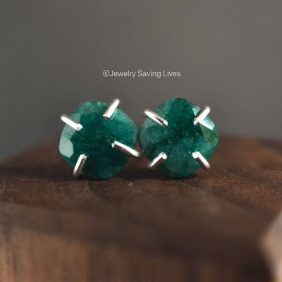 Natural Emerald Stud Earrings Handmade Handcrafted