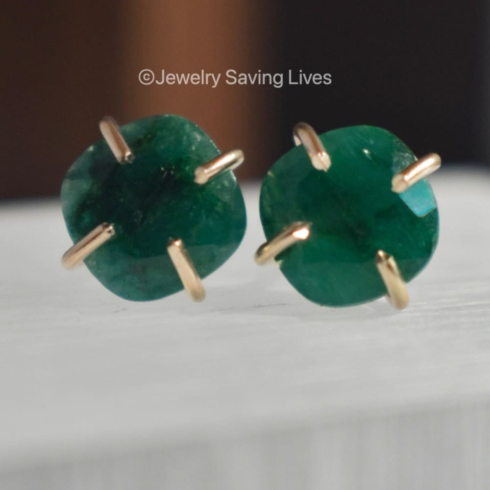 Natural Emerald Stud Earrings Handmade Handcrafted