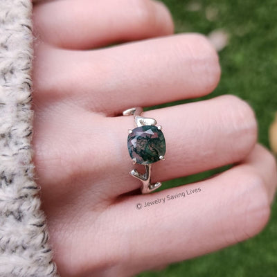 Natural Moss Agate Branch Ring Rings Handmade Handcrafted