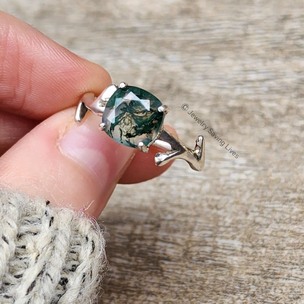 Natural Moss Agate Branch Ring Rings Handmade Handcrafted