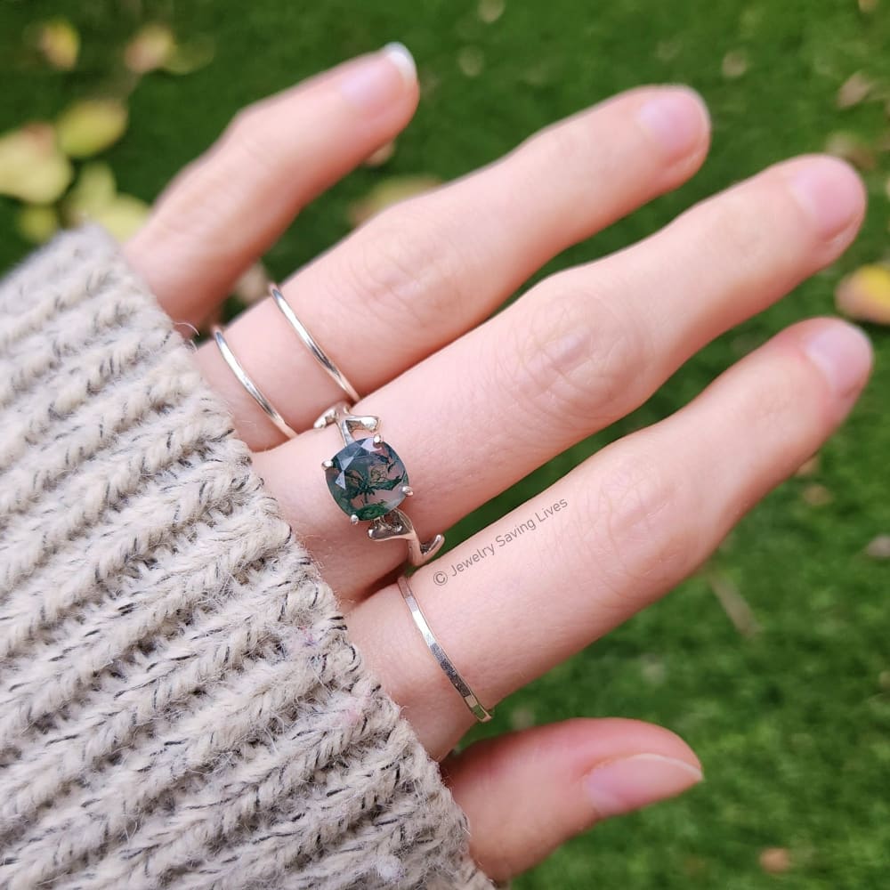 Natural Moss Agate Branch Ring Rings Handmade Handcrafted