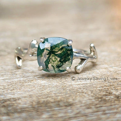 Natural Moss Agate Branch Ring Rings Handmade Handcrafted