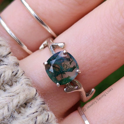 Natural Moss Agate Branch Ring Rings Handmade Handcrafted