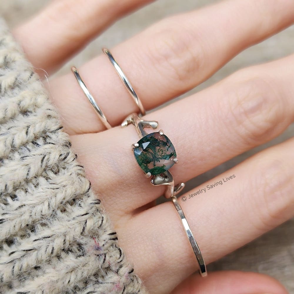 Natural Moss Agate Branch Ring Rings Handmade Handcrafted