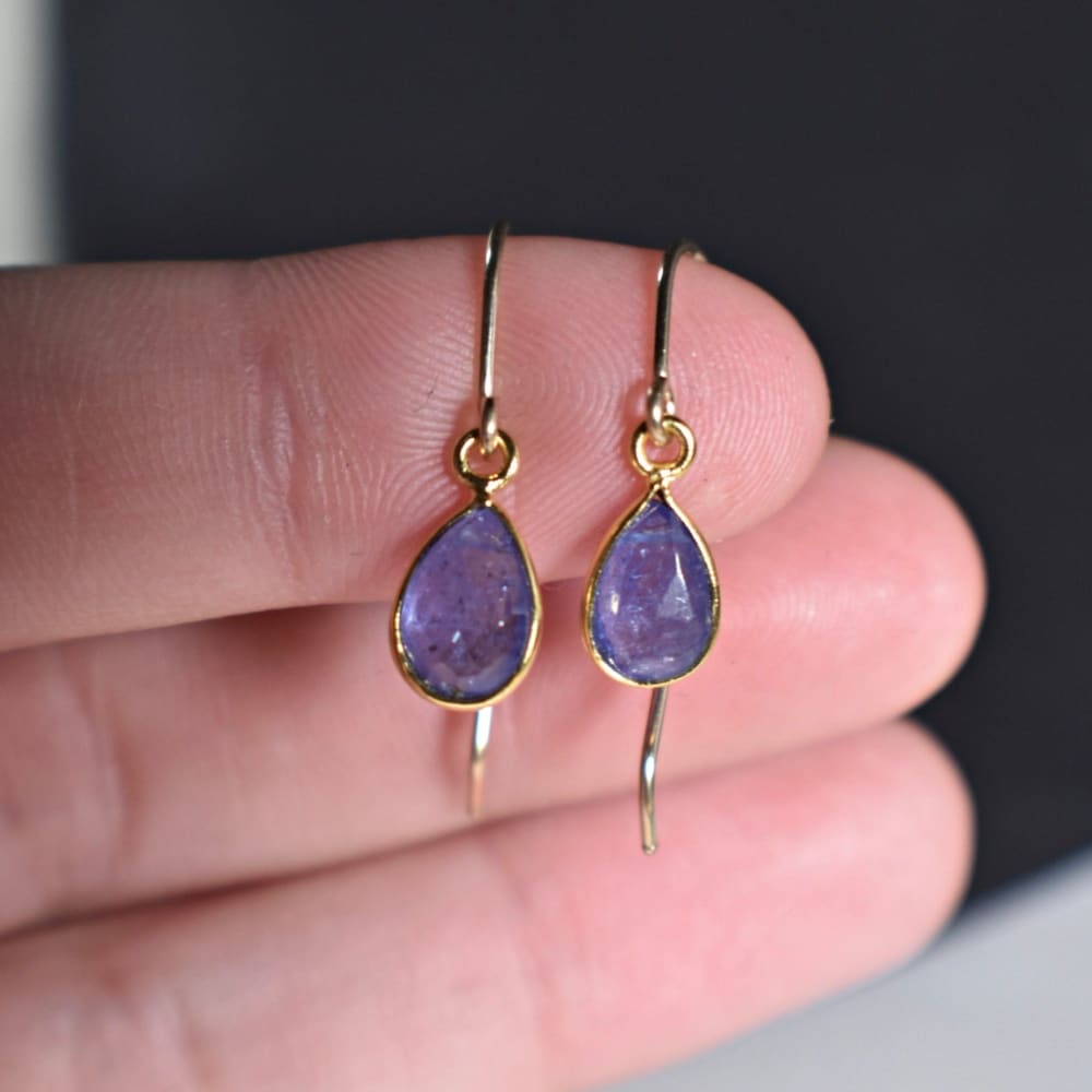 Natural Teardrop Tanzanite Dangles Earrings Handmade Handcrafted