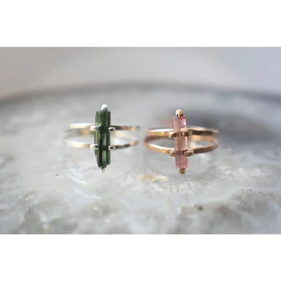 Natural Tourmaline Rod Ring Rings Handmade Handcrafted