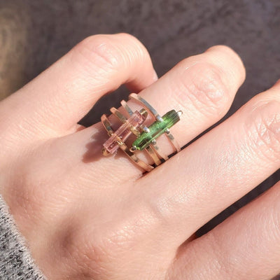 Natural Tourmaline Rod Ring Rings Handmade Handcrafted