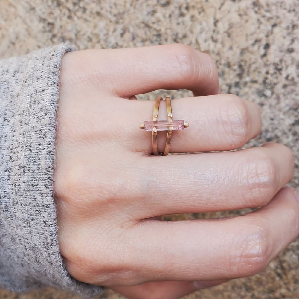 Natural Tourmaline Rod Ring Rings Handmade Handcrafted