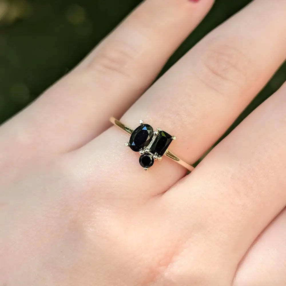 Onyx 3 Stone Cluster Ring Rings Handmade Handcrafted
