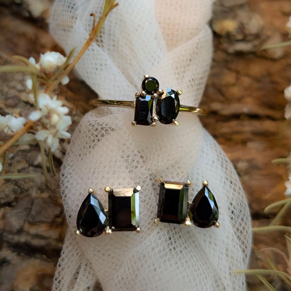 Onyx 3 Stone Cluster Ring Rings Handmade Handcrafted