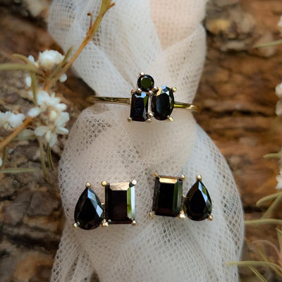 Onyx 3 Stone Cluster Ring Rings Handmade Handcrafted