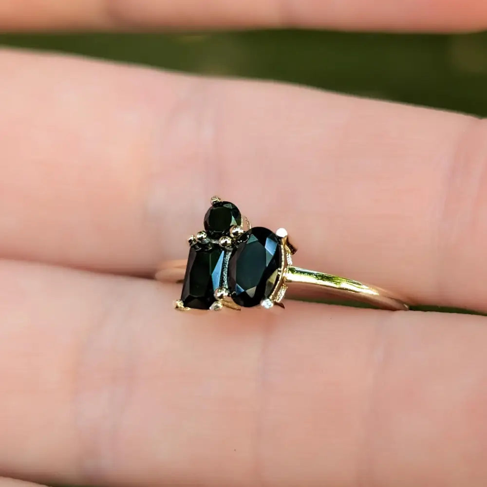 Onyx 3 Stone Cluster Ring Rings Handmade Handcrafted