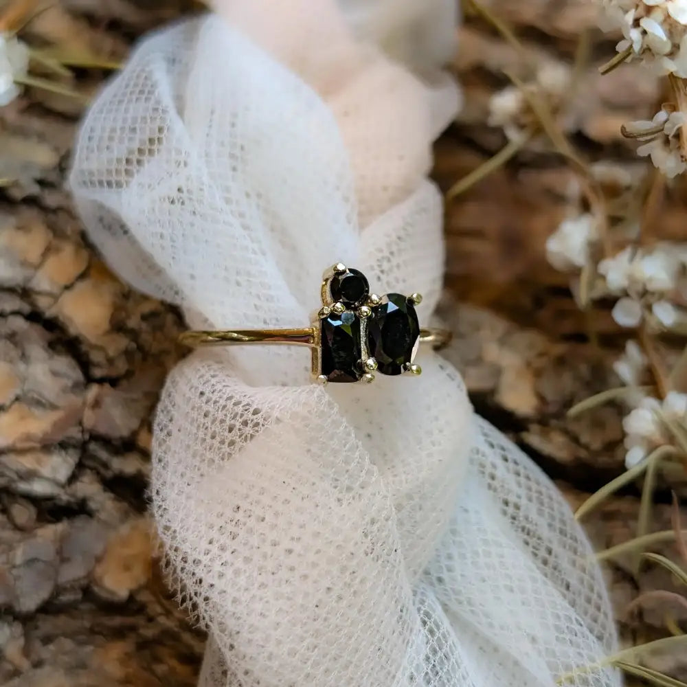 Onyx 3 Stone Cluster Ring Rings Handmade Handcrafted