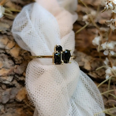 Onyx 3 Stone Cluster Ring Rings Handmade Handcrafted