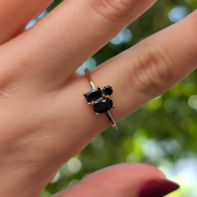 Onyx 3 Stone Cluster Ring Rings Handmade Handcrafted