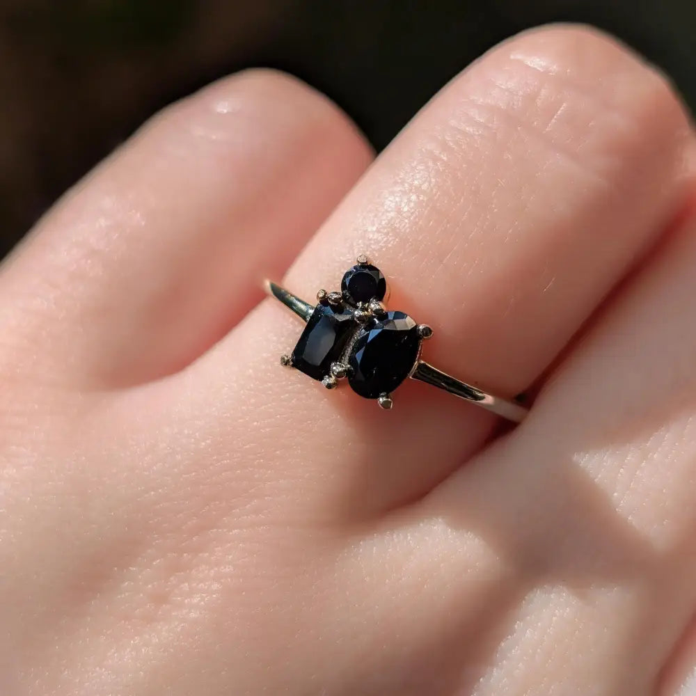 Onyx 3 Stone Cluster Ring Rings Handmade Handcrafted