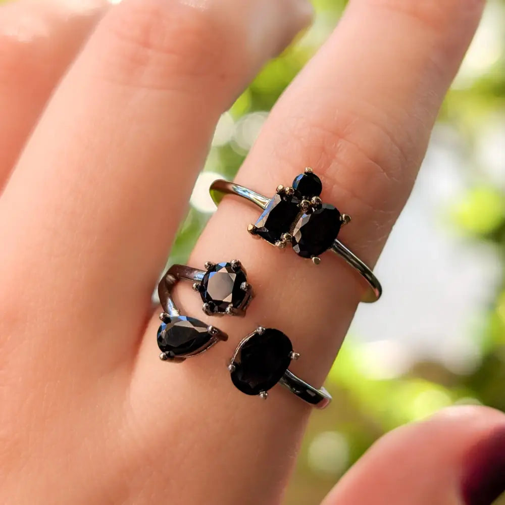 Onyx 3 Stone Cluster Ring Rings Handmade Handcrafted