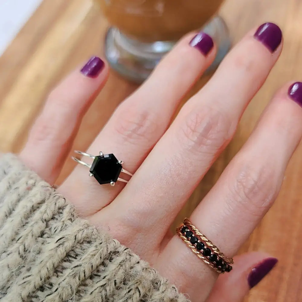 Onyx Hexagon Ring Rings Handmade Handcrafted