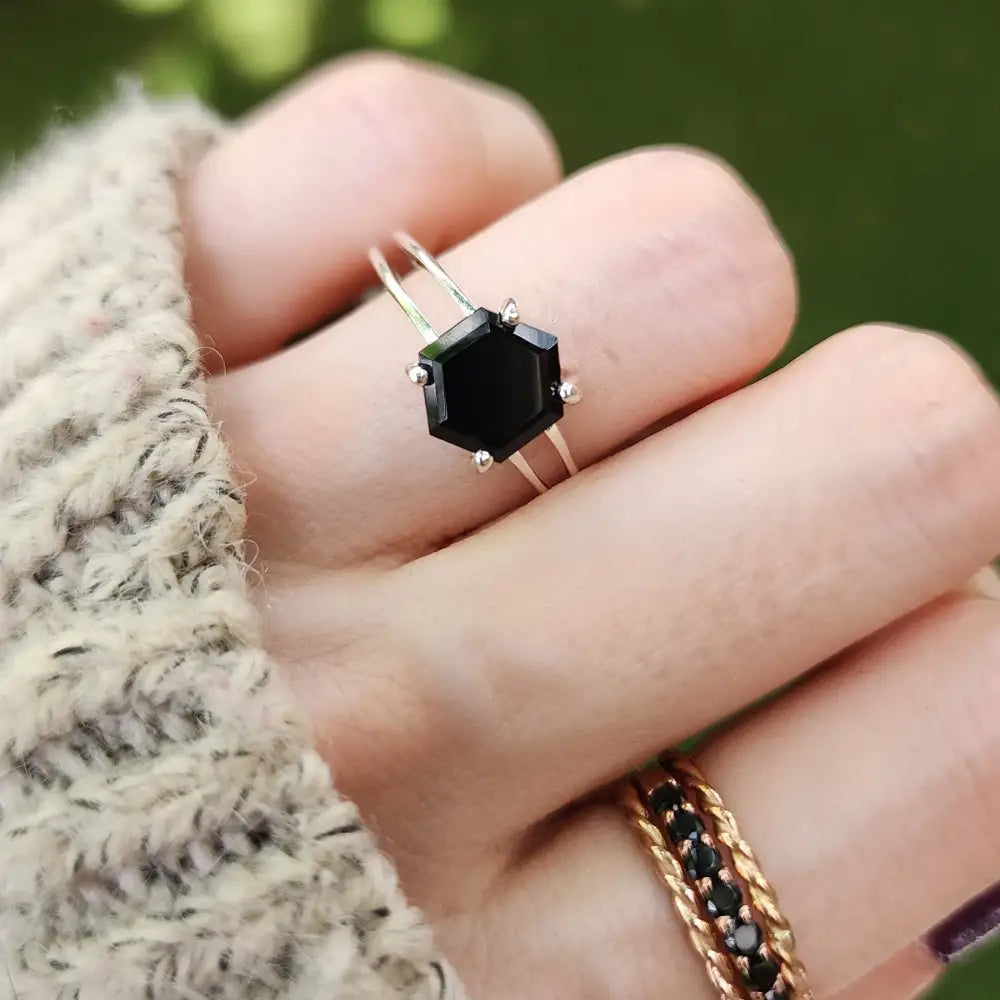 Onyx Hexagon Ring Rings Handmade Handcrafted