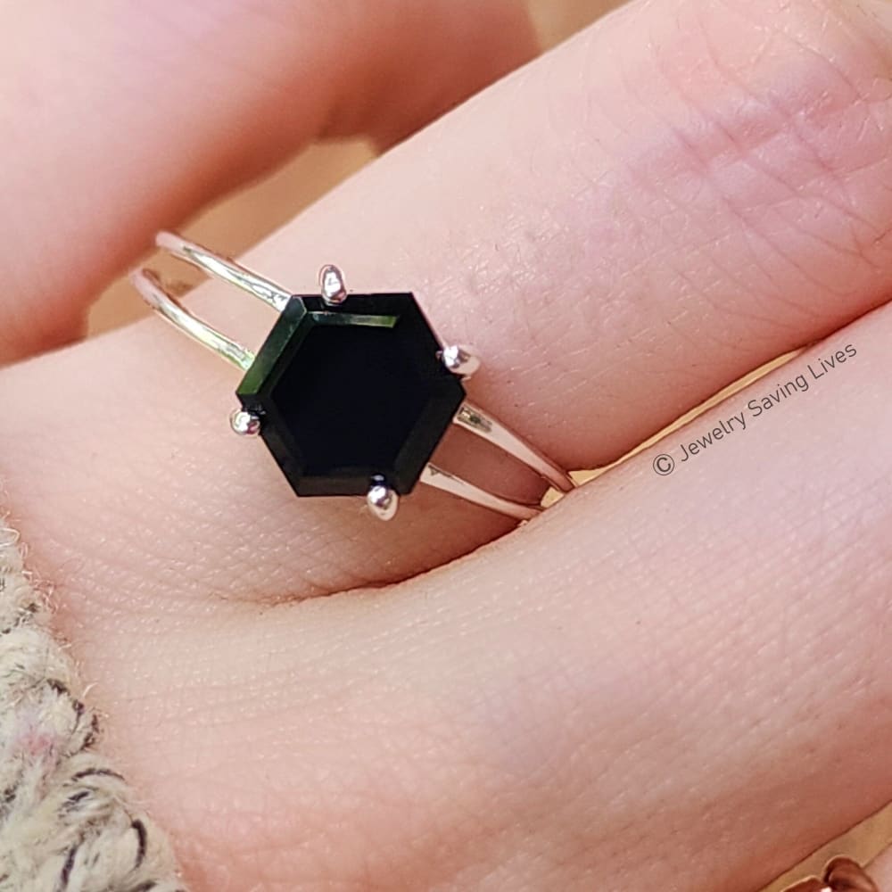 Onyx Hexagon Ring Rings Handmade Handcrafted