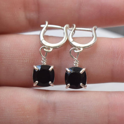 Onyx Huggie Dangle Earrings Earrings Handmade Handcrafted